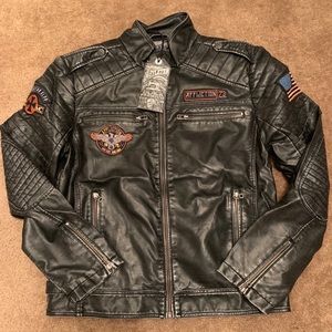 Affliction Black Leather Jacket with Patches